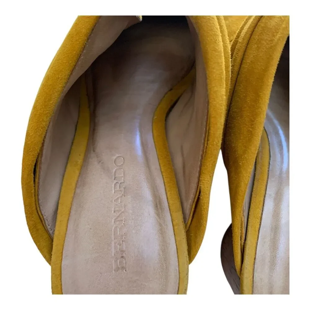 Bernardo Pumps Size 7.5 M US Mustard Yellow Suede Heels Close Toe Slip On Mules - Picture 12 of 16